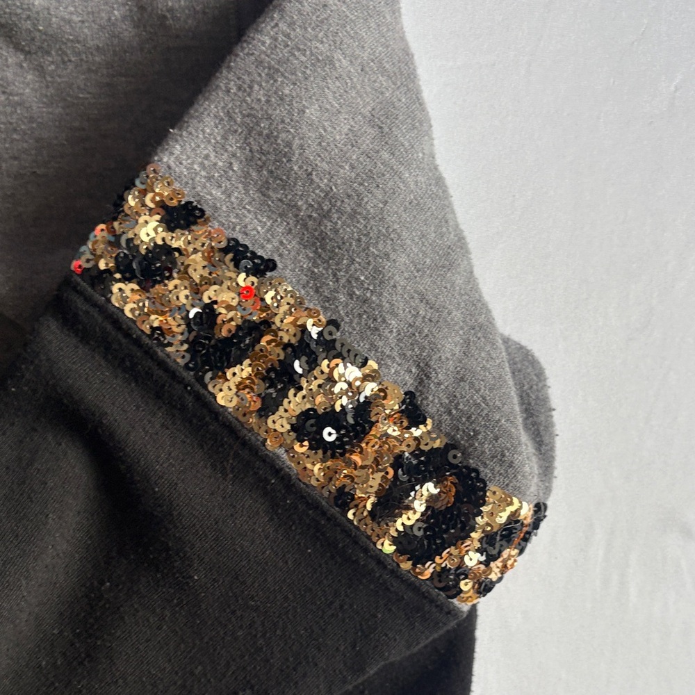 PINK Victoria's Secret Gray Hoodie with Black cheetah print Sequins - Picture 4 of 6